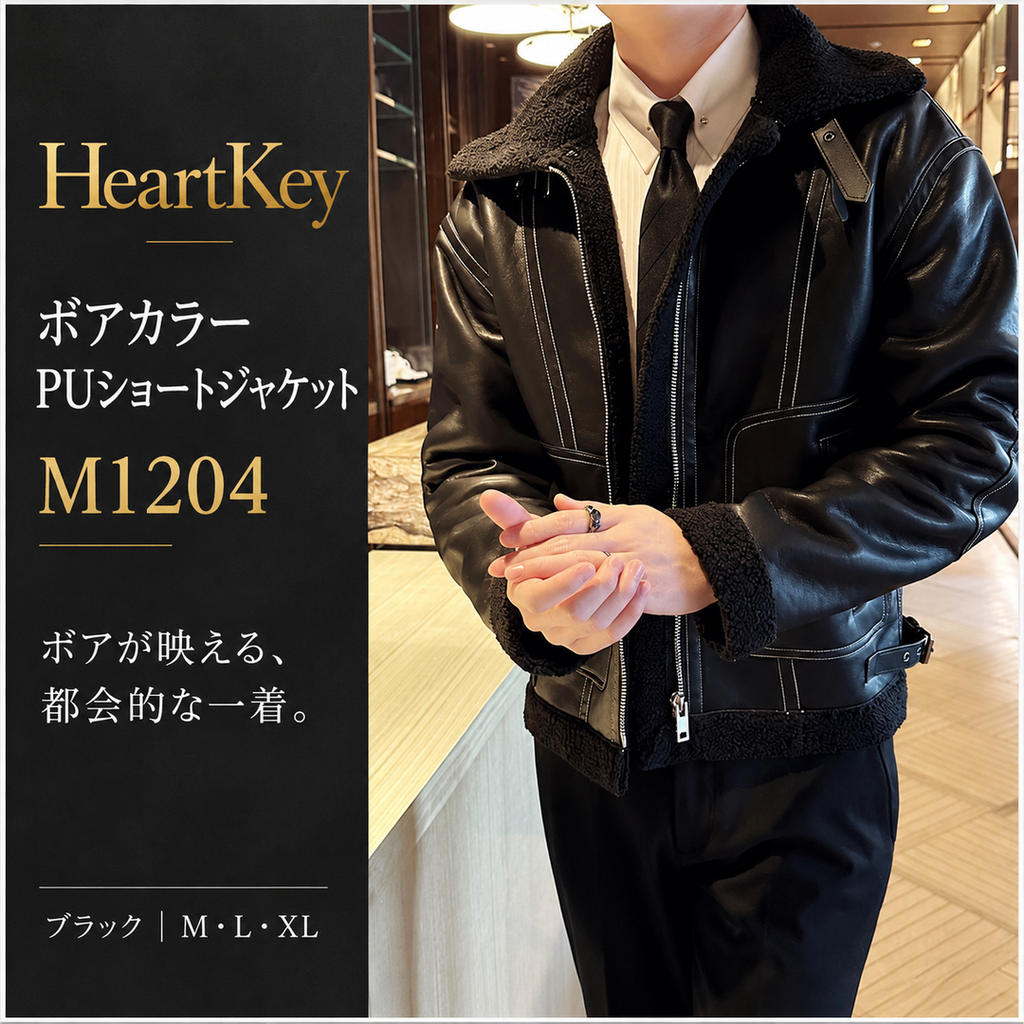 ボアカラー PUショートジャケット M1204 ブラック 広告