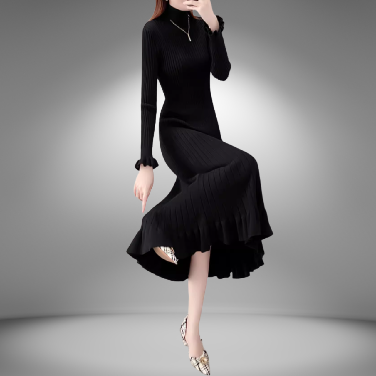 ハイネックニットロングワンピース A0741