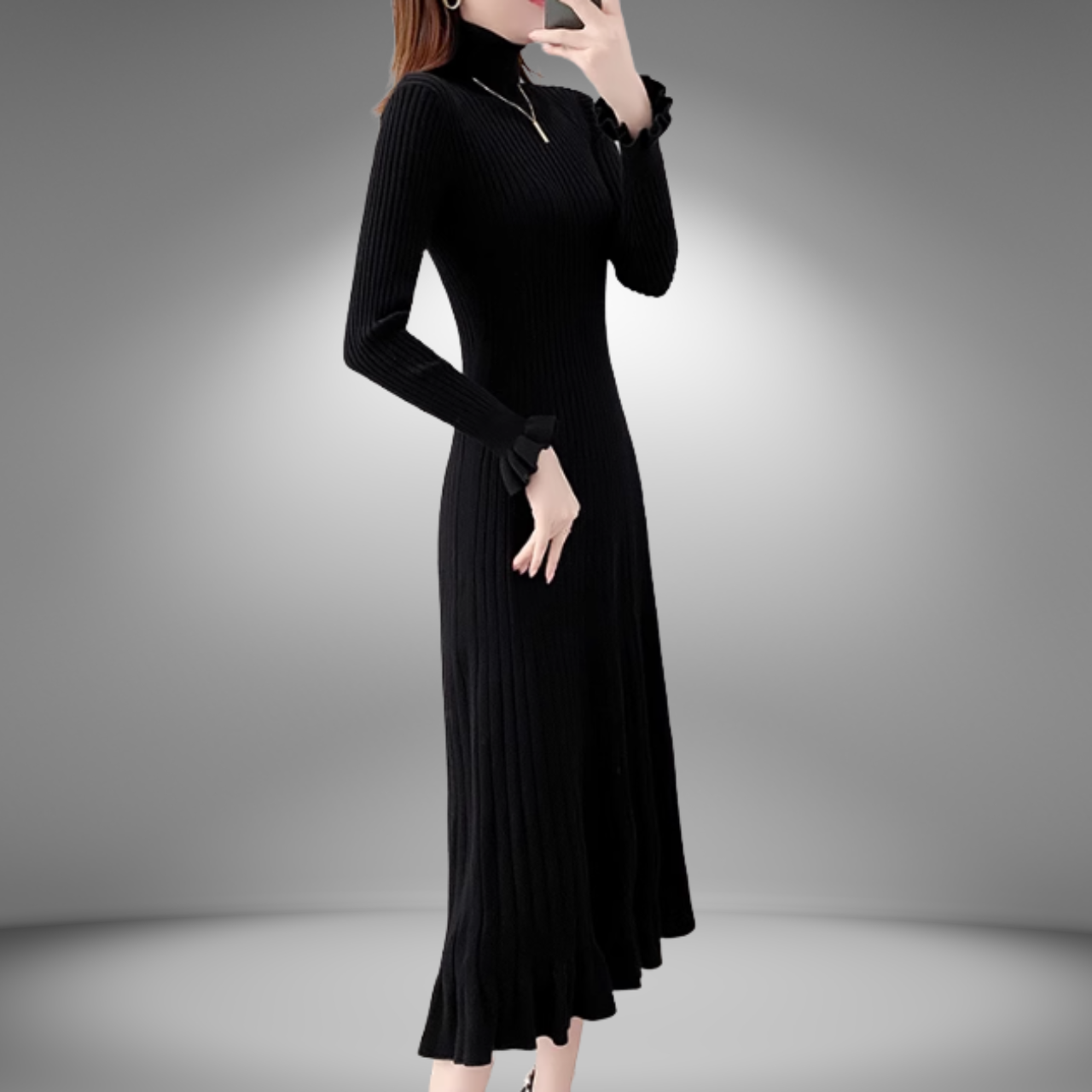 ハイネックニットロングワンピース A0741