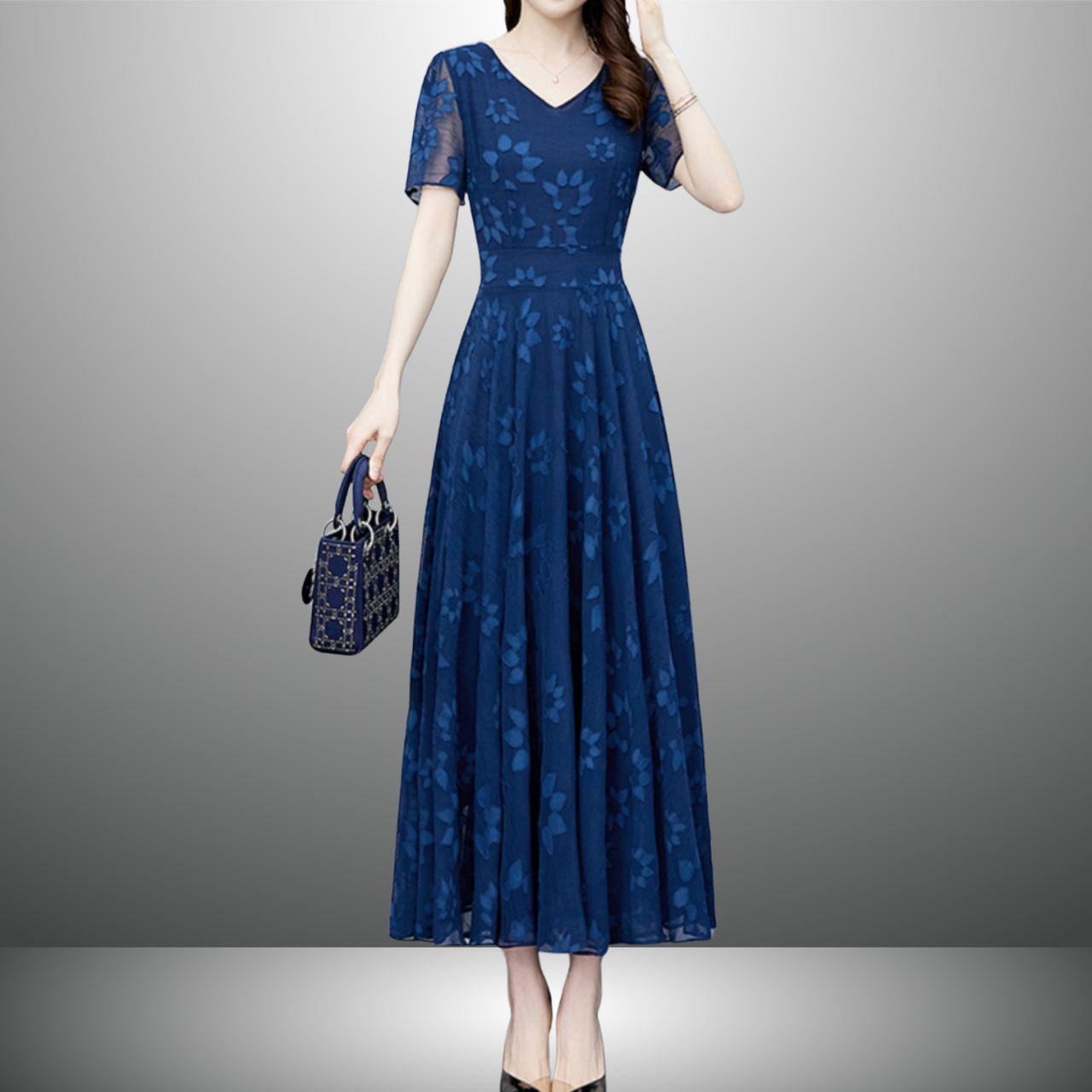 Vネックシフォンワンピース（2color） A1015