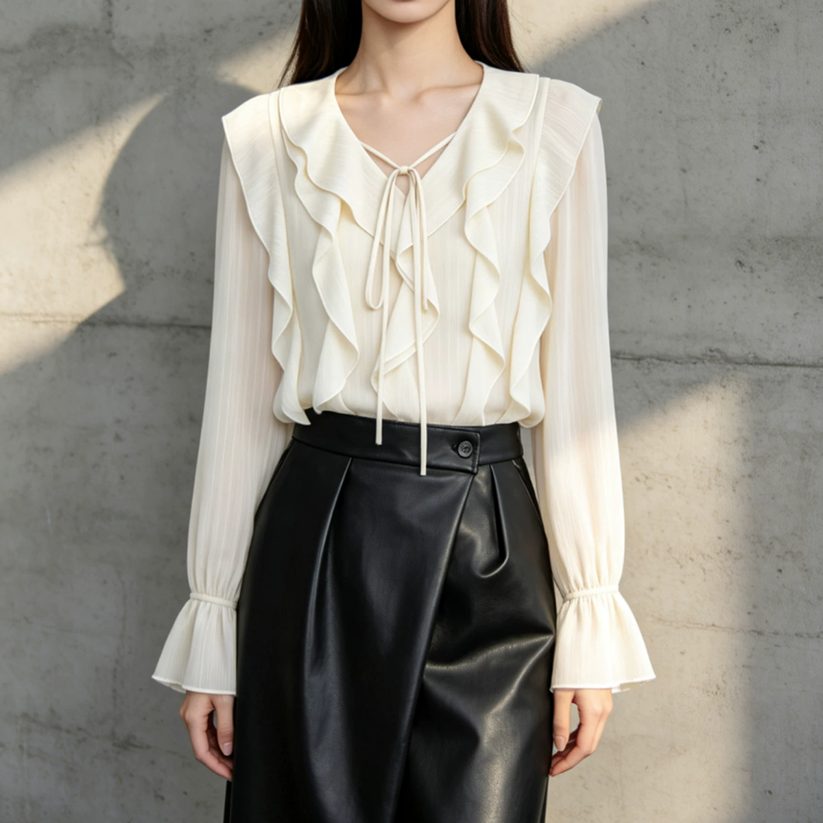 エレガントフリルリボンブラウス A1272