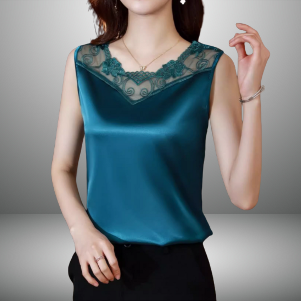 Vネックレースノースリーブシャツ（4color） A1044