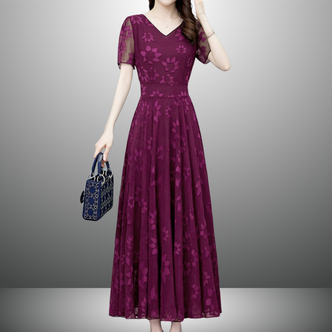 Vネックシフォンワンピース（2color） A1015