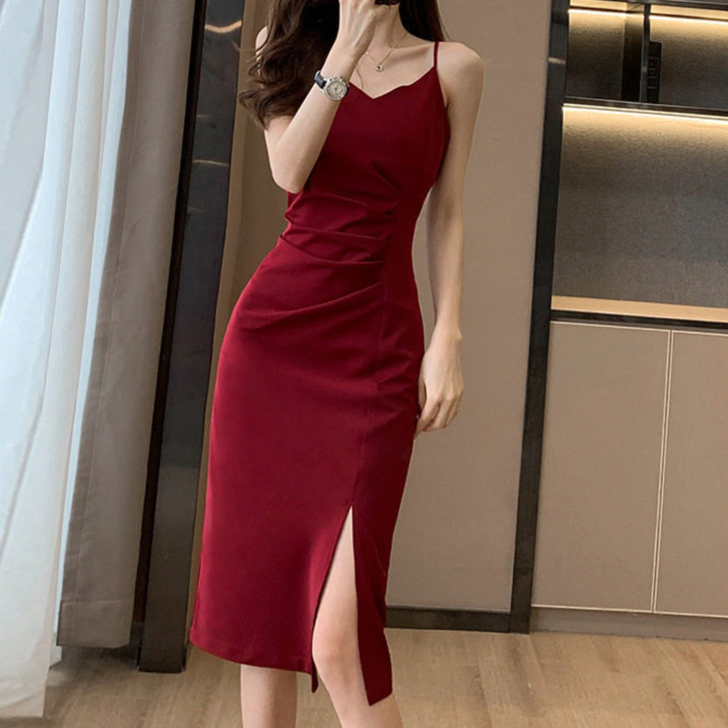 ノーブルラインスリットワンピース（5color） A1213