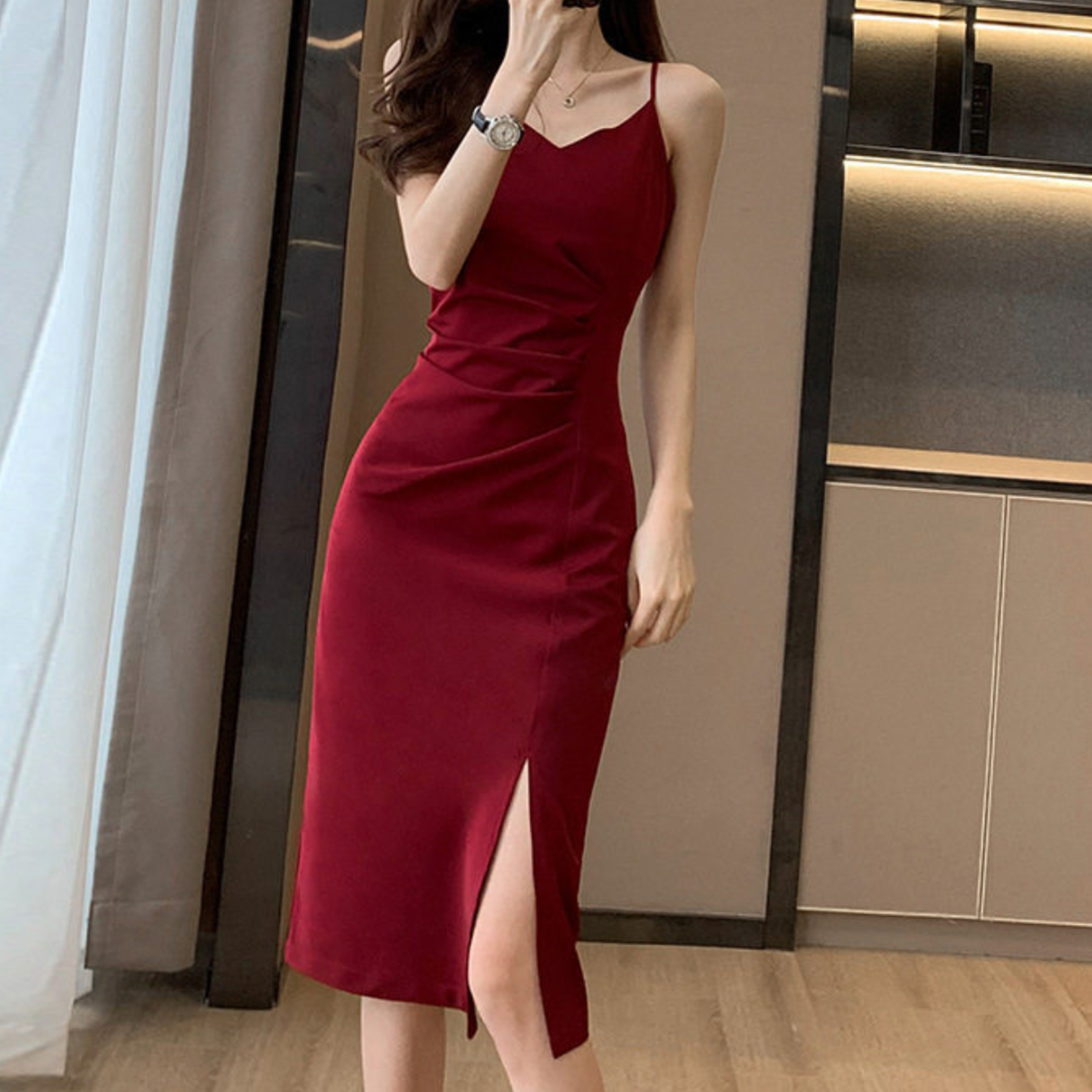 ノーブルラインスリットワンピース（5color） A1213