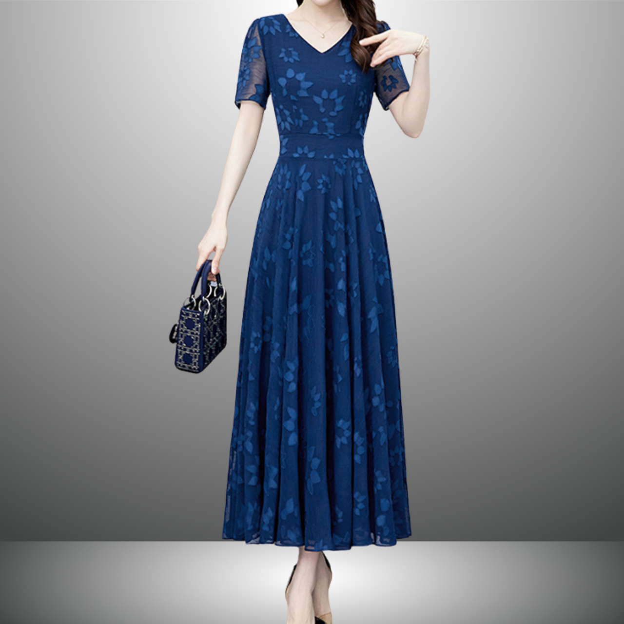 Vネックシフォンワンピース（2color） A1015