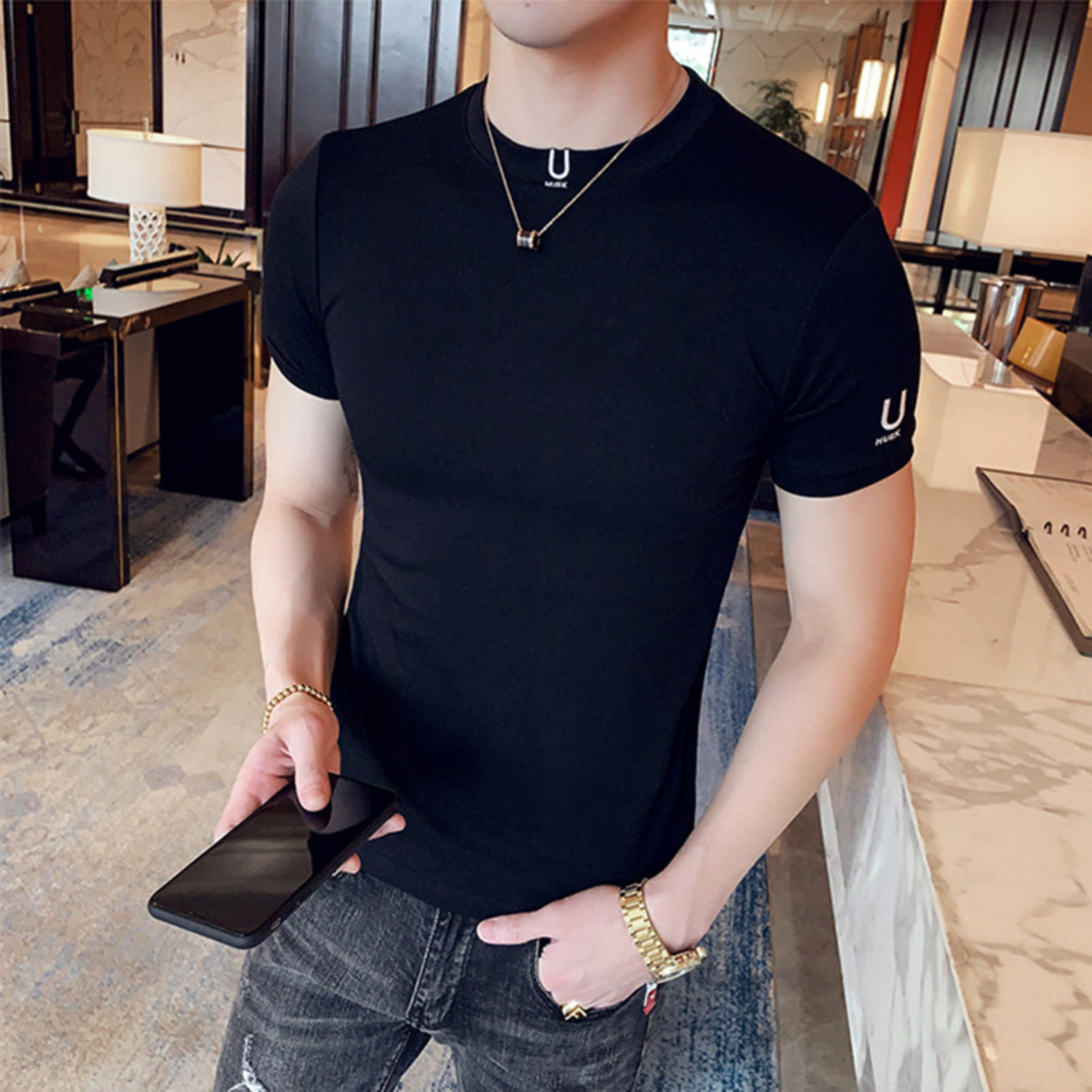 プレミアムフィットストレッチクルーネックTシャツ M1056