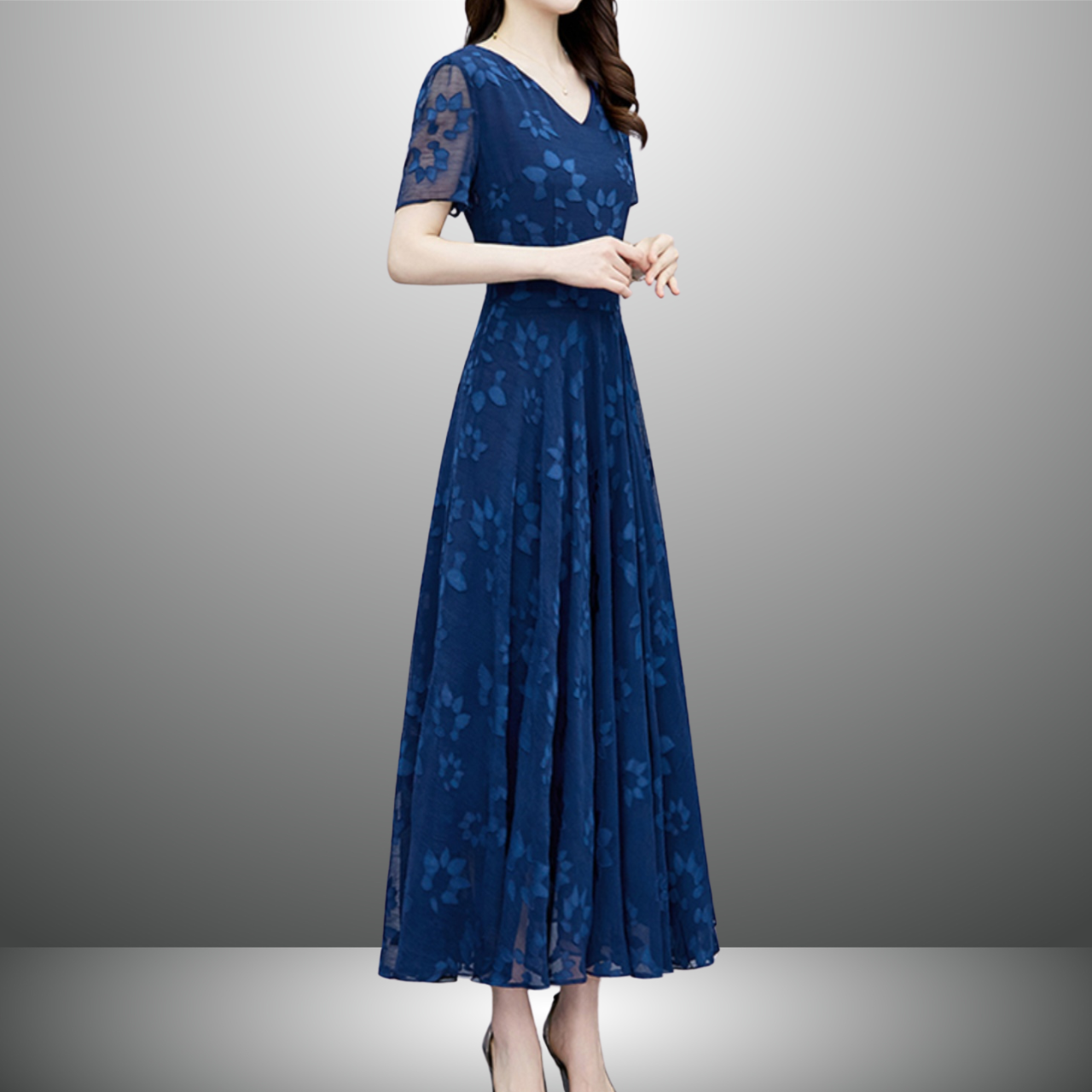 Vネックシフォンワンピース（2color） A1015
