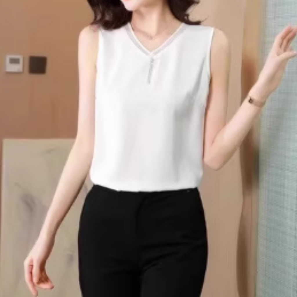 Vネックノースリーブブラウス（2color） A1041