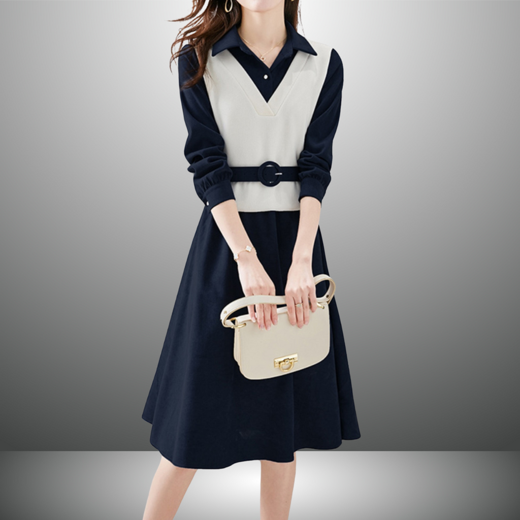 Vネックフェイクツーピースワンピース（3color） A1017