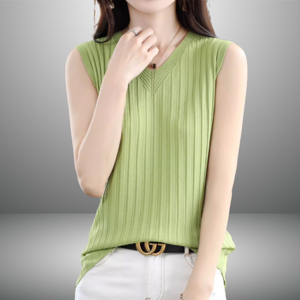 Vネックノースリーブトップス（6color） A1045