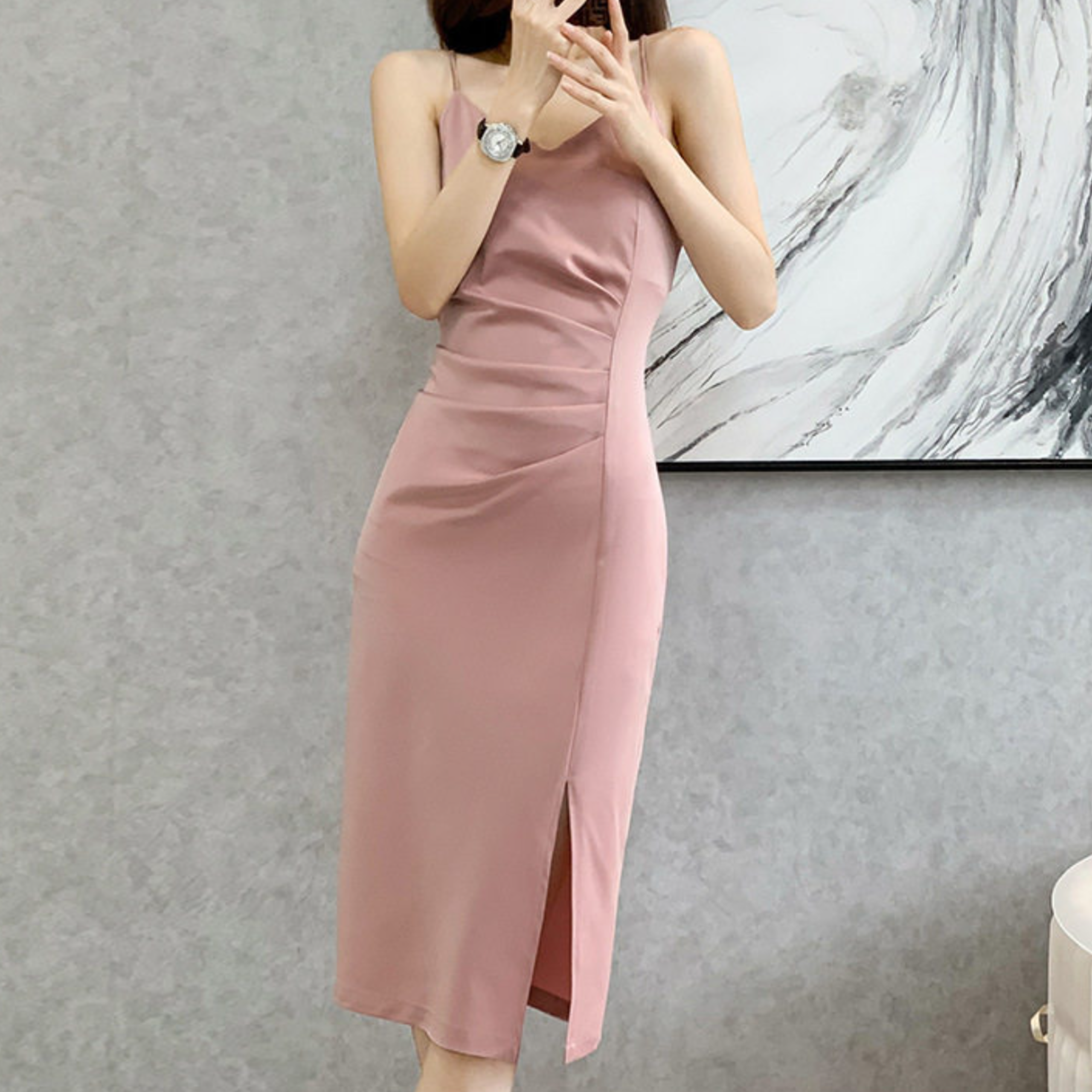 ノーブルラインスリットワンピース（5color） A1213