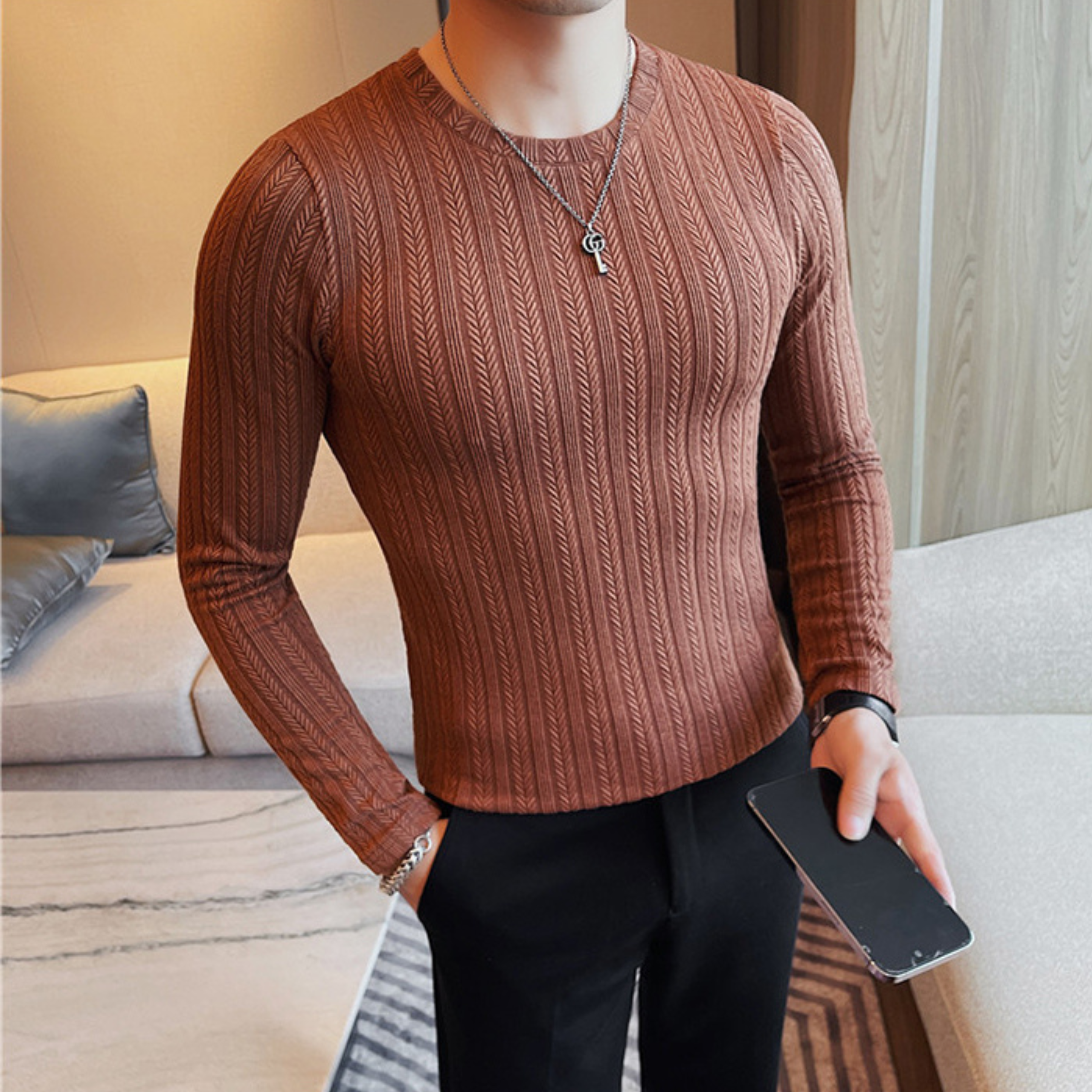 リブデザインスリムフィットトップス（4color） M0844