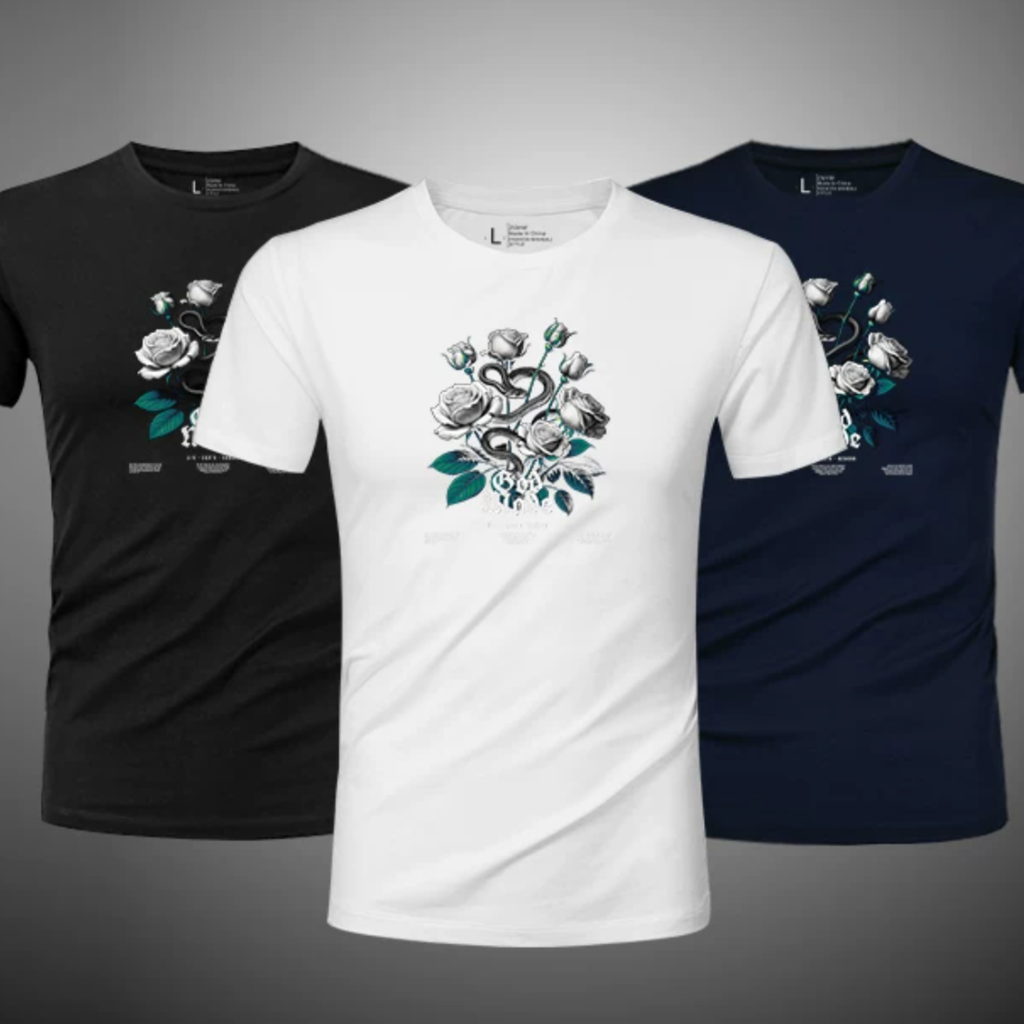 ローズアートラグジュアリーTシャツ M1042