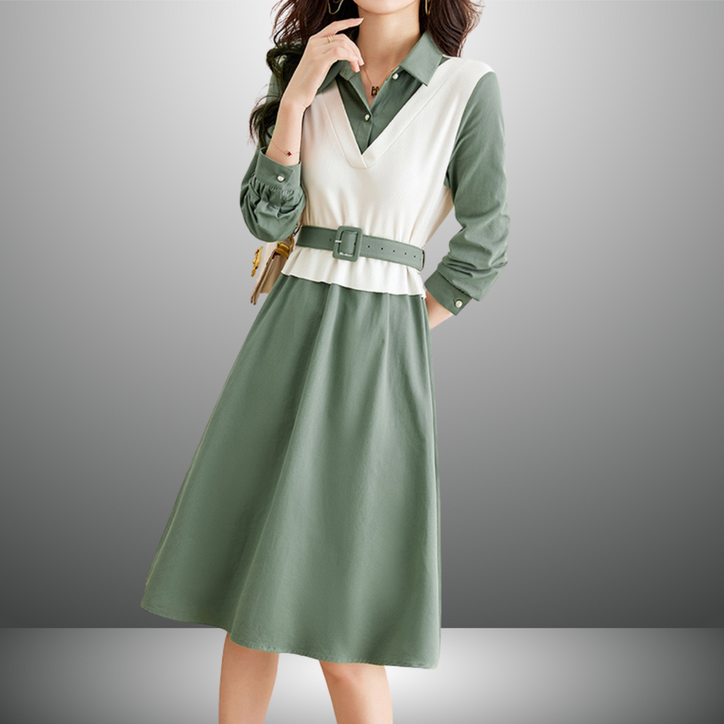 Vネックフェイクツーピースワンピース（3color） A1017