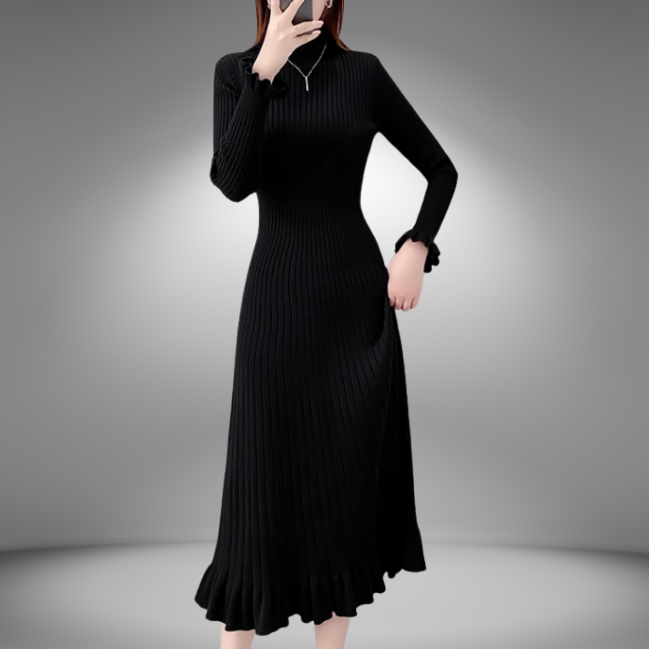 ハイネックニットロングワンピース A0741