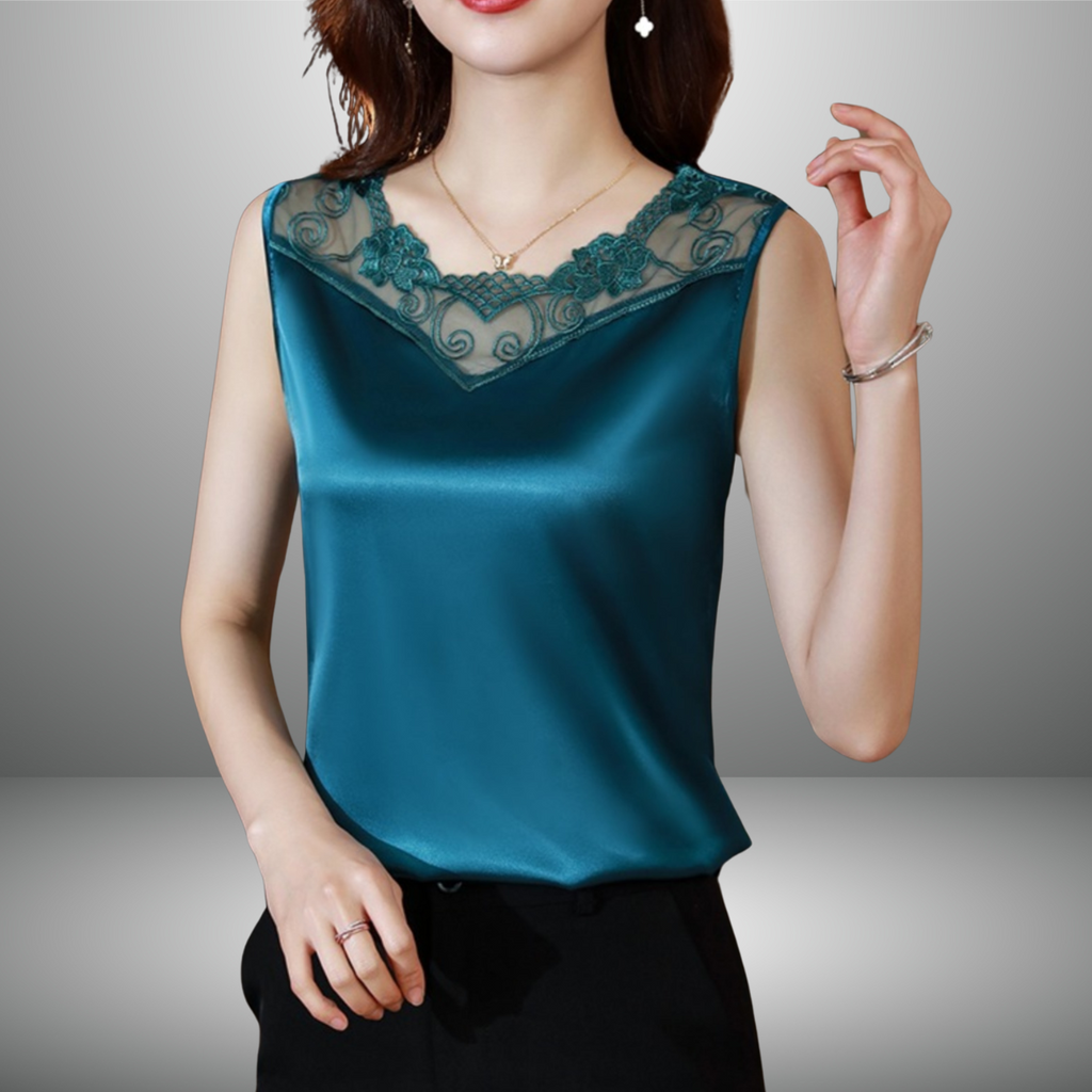 Vネックレースノースリーブシャツ（4color） A1044