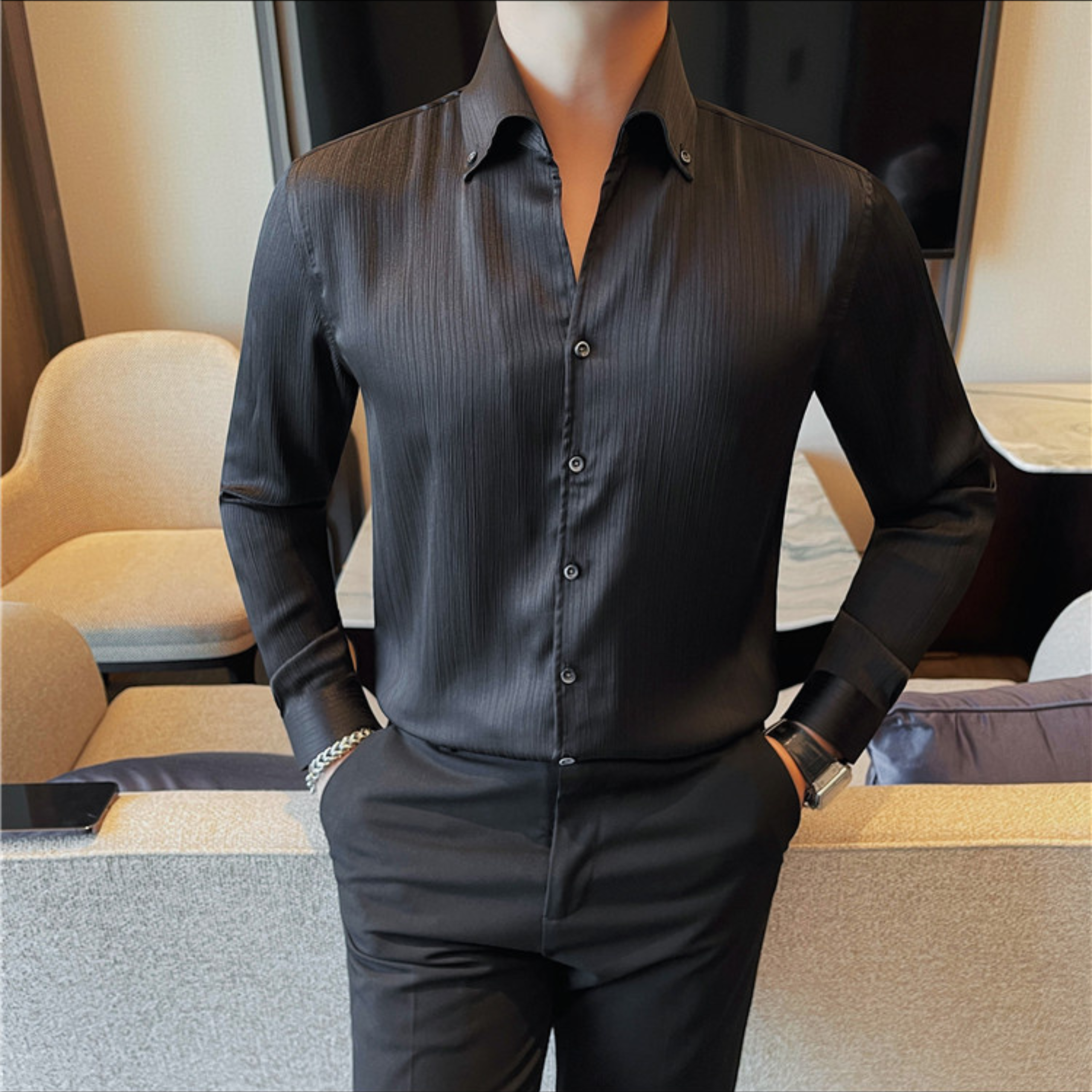 プレミアムサテンプリーツシャツ(3color） M0856
