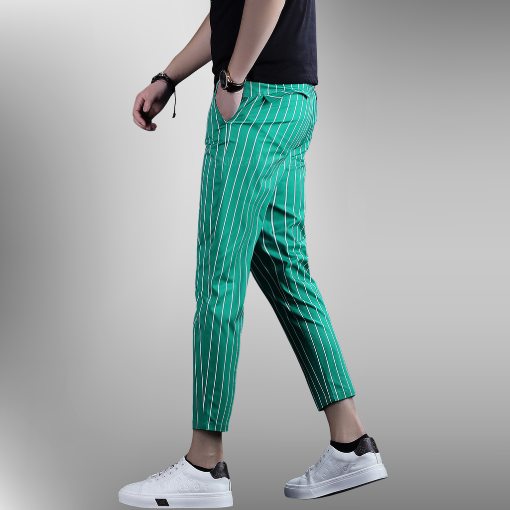 ストライプクロップドスリムパンツ メンズ ストレッチ アンクル丈 M1045