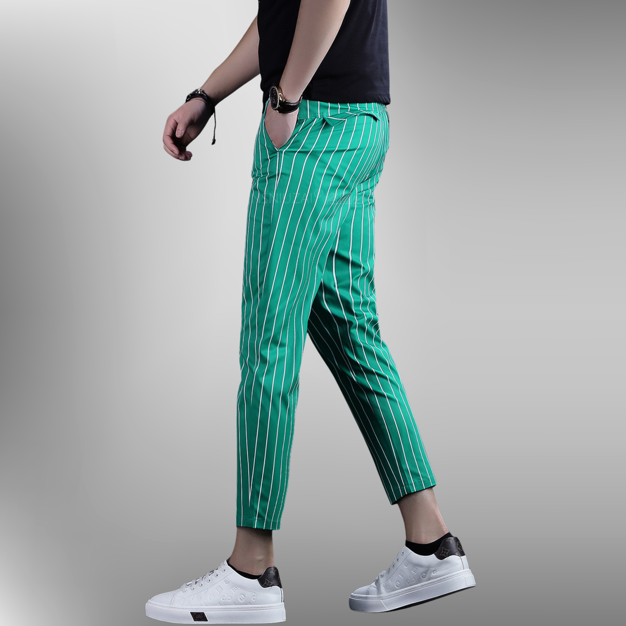 ストライプクロップドスリムパンツ メンズ ストレッチ アンクル丈 M1045