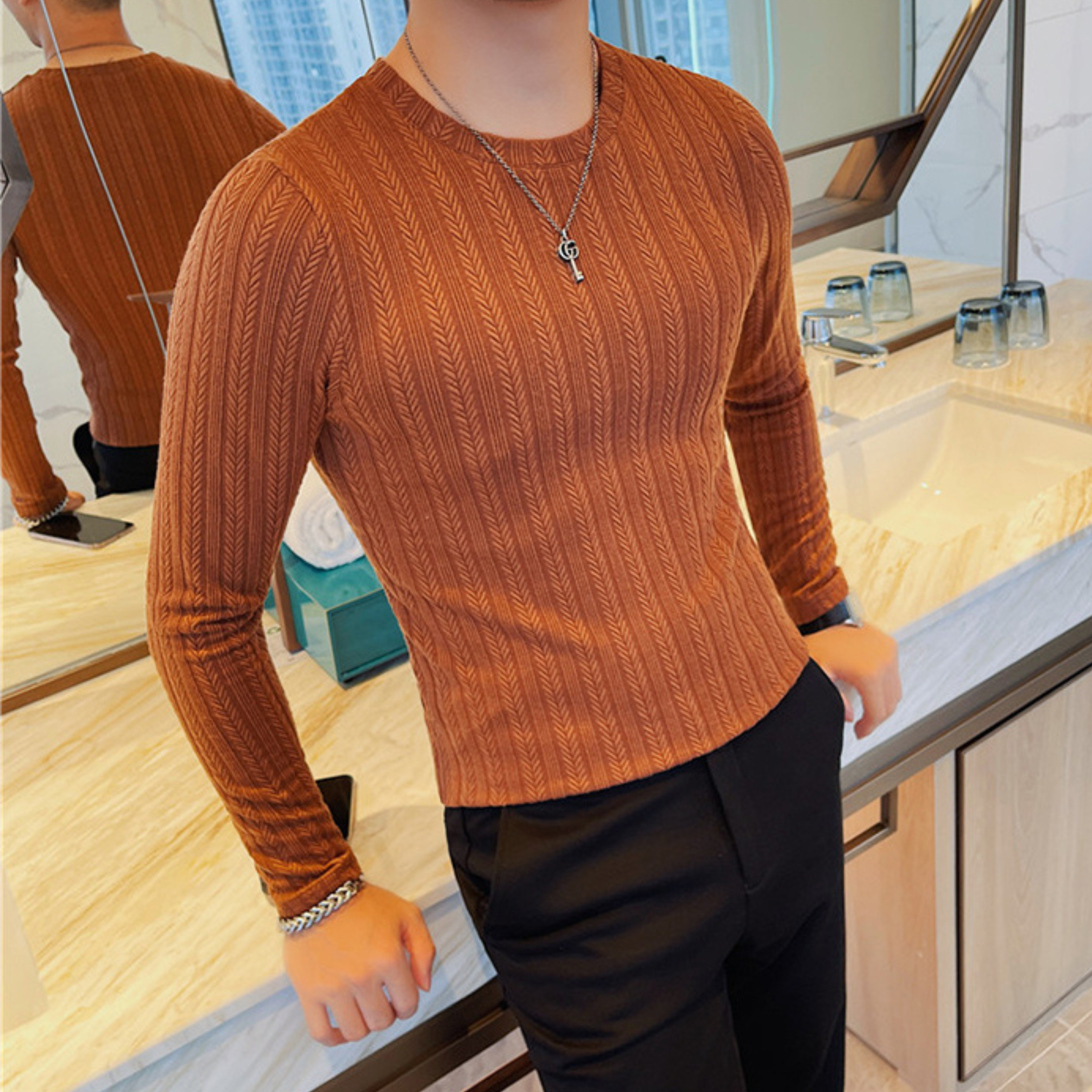 リブデザインスリムフィットトップス（4color） M0844