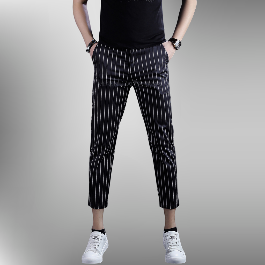 ストライプクロップドスリムパンツ メンズ ストレッチ アンクル丈 M1045