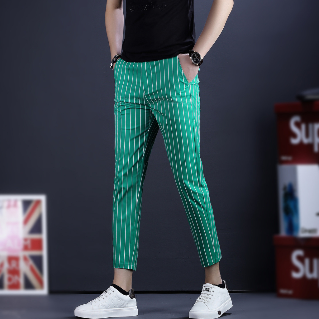 ストライプクロップドスリムパンツ メンズ ストレッチ アンクル丈 M1045