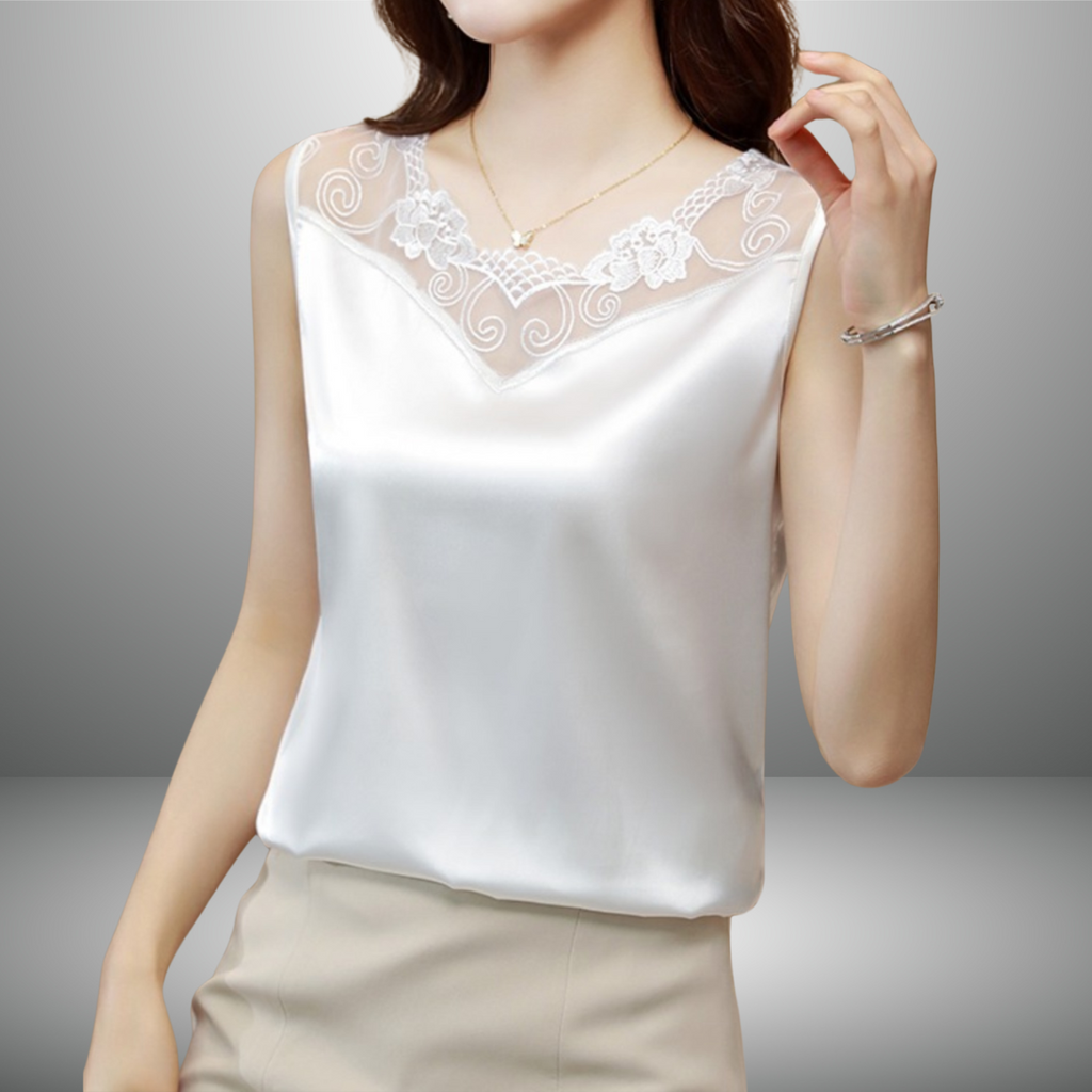 Vネックレースノースリーブシャツ（4color） A1044