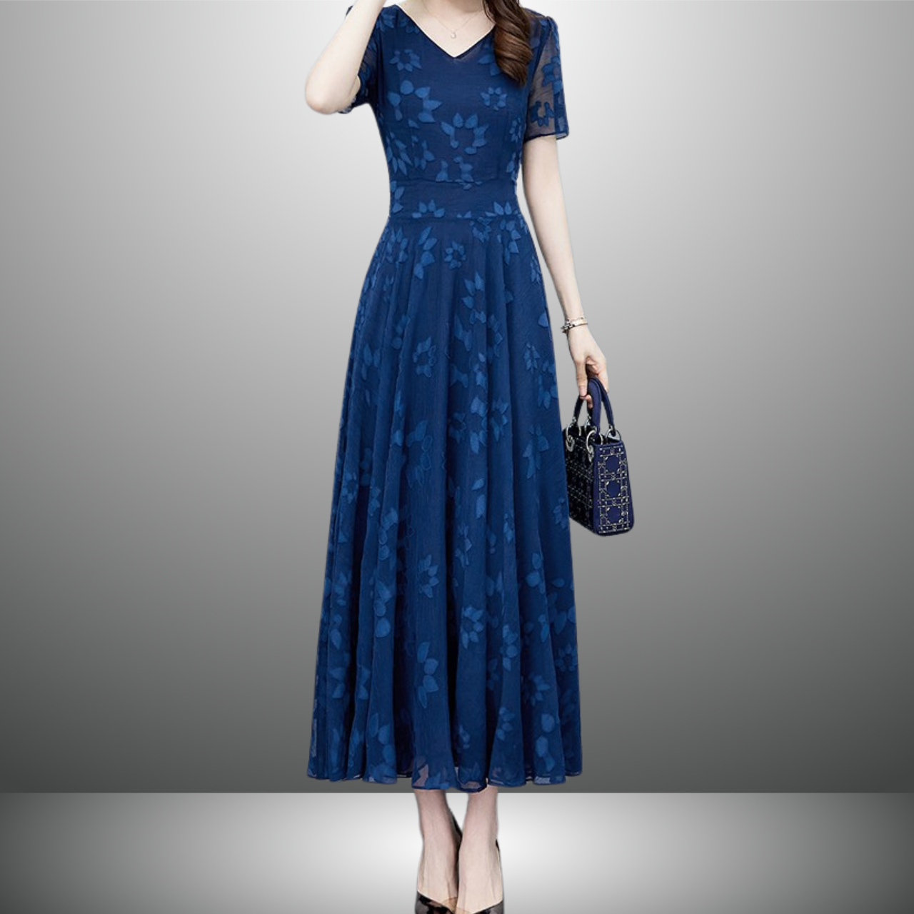 Vネックシフォンワンピース（2color） A1015