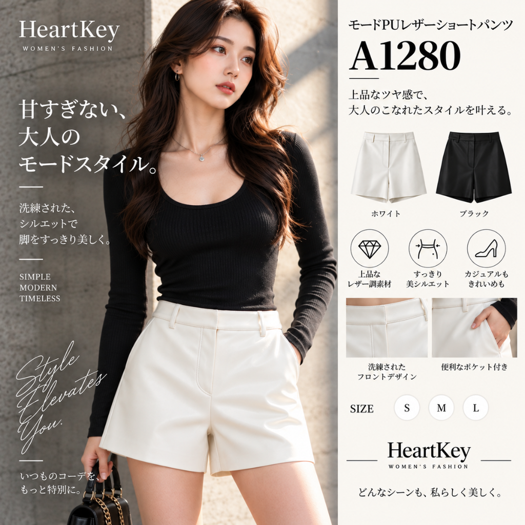 モードPUレザーショートパンツ A1280