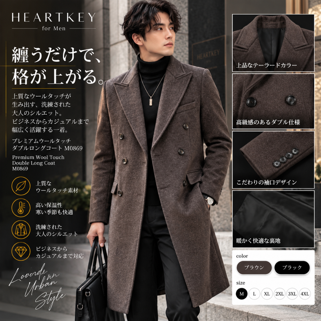 プレミアムウールタッチダブルロングコート M0869
