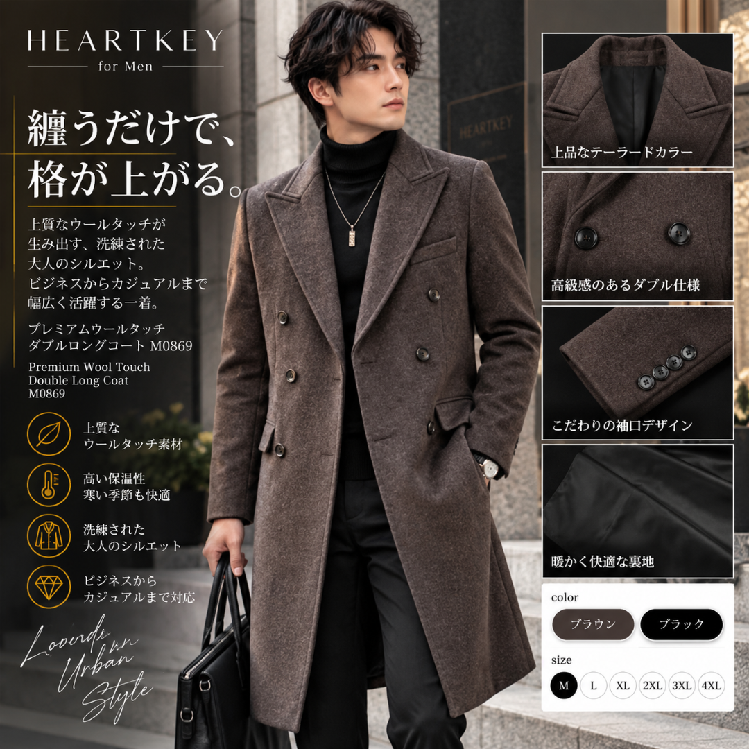 プレミアムウールタッチダブルロングコート M0869