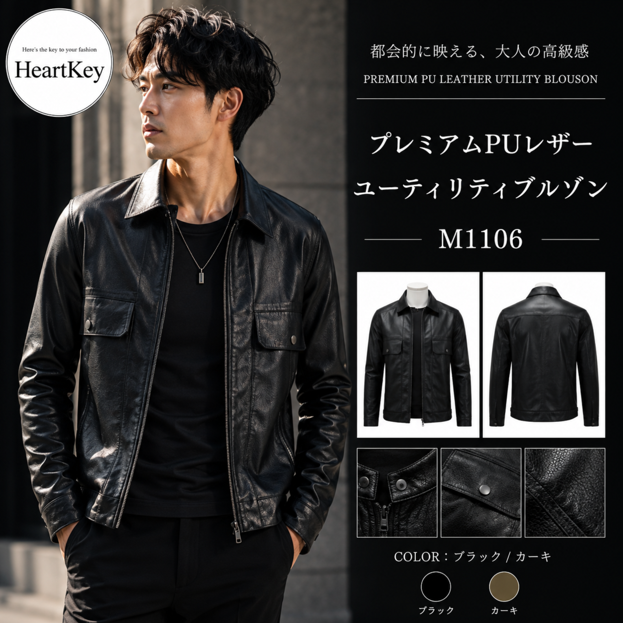 プレミアムPUレザーユーティリティブルゾン M1106