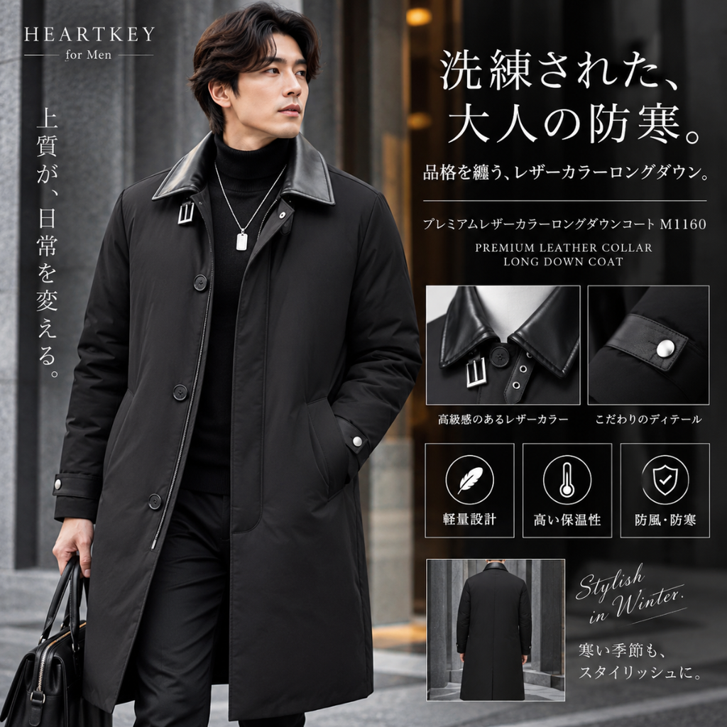 プレミアムレザーカラーロングダウンコート M1160