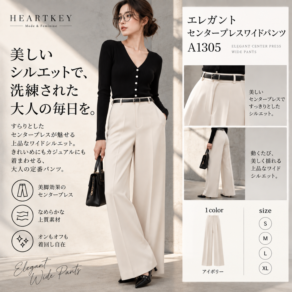 エレガントセンタープレスワイドパンツ A1305