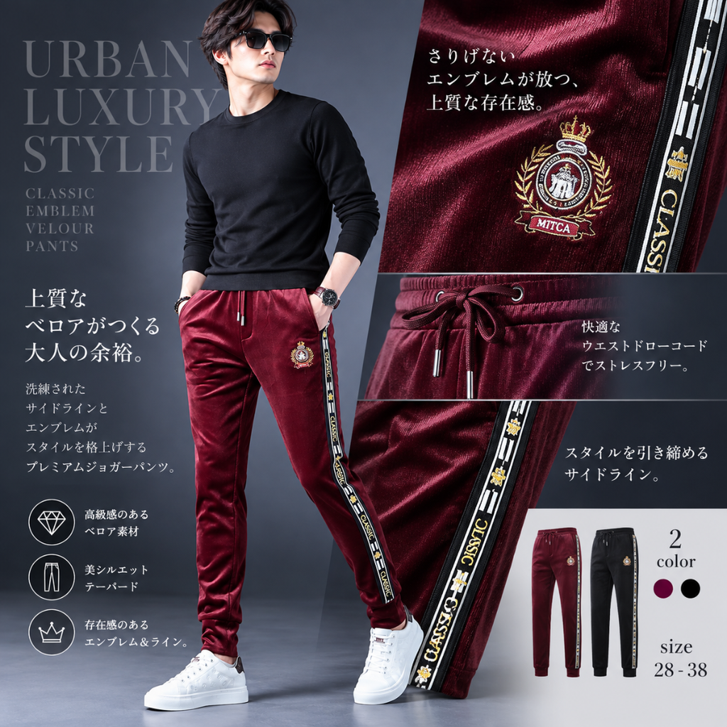 クラシックエンブレムサイドラインベロアパンツ M1147