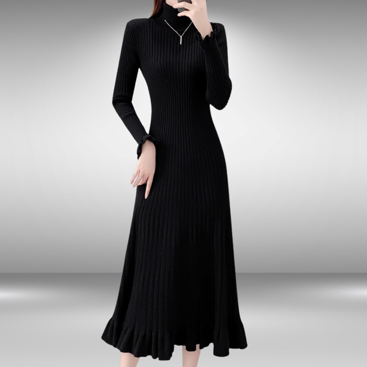 ハイネックニットロングワンピース A0741