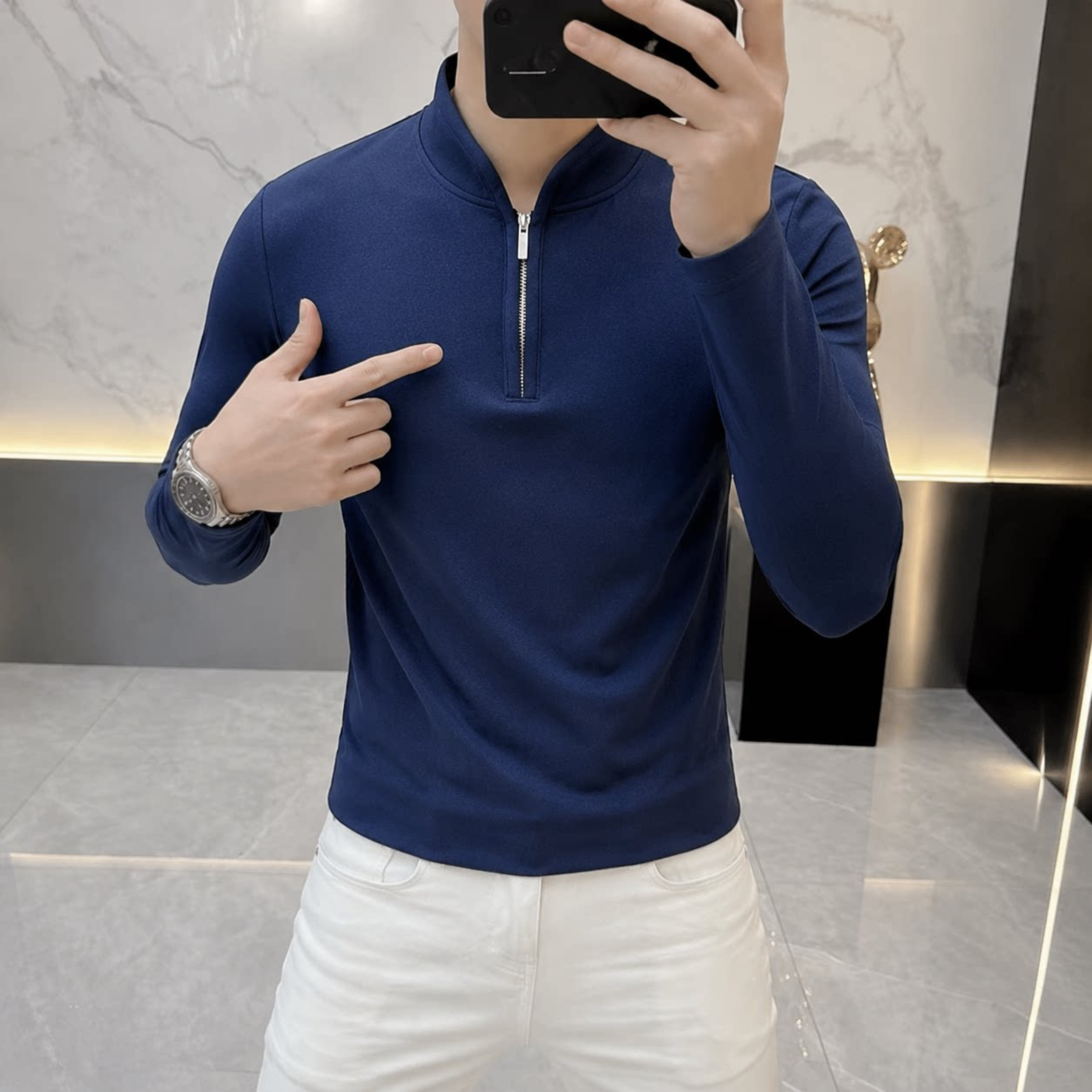 モードハーフジップスタンドカラーシャツ M1112
