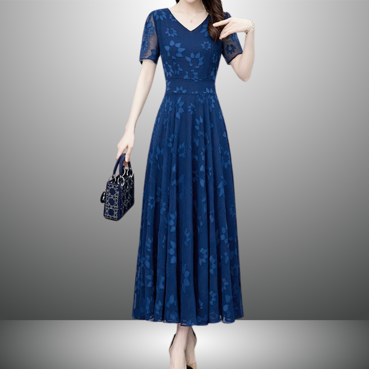 Vネックシフォンワンピース（2color） A1015