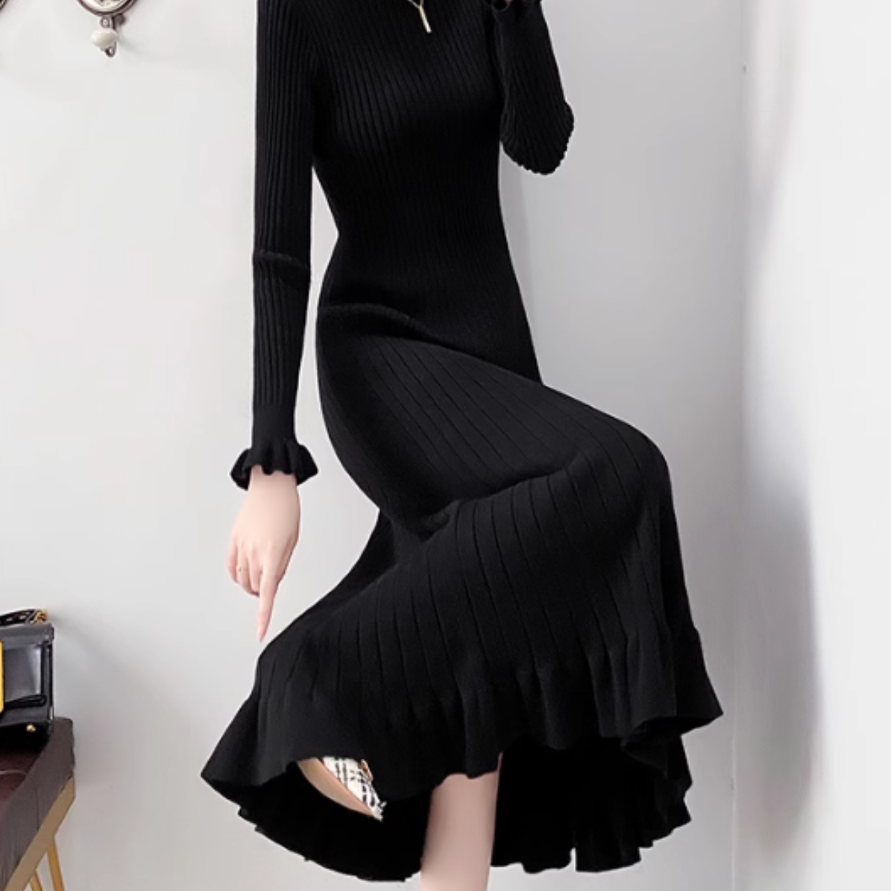 ハイネックニットロングワンピース A0741