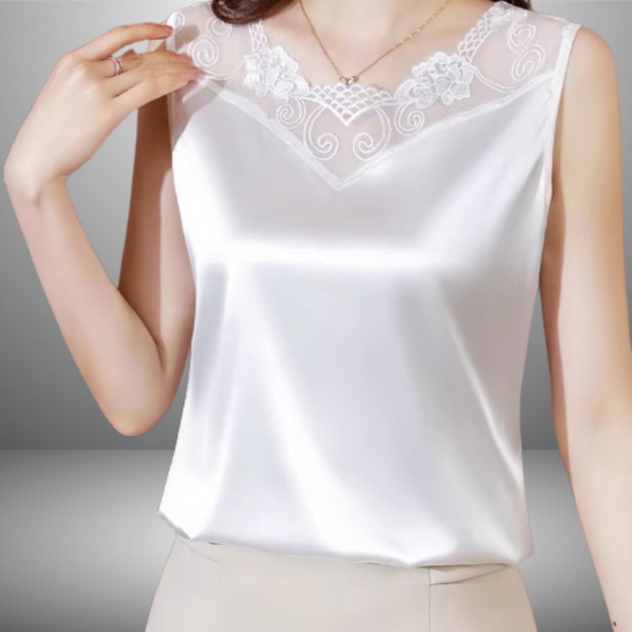 Vネックレースノースリーブシャツ（4color） A1044