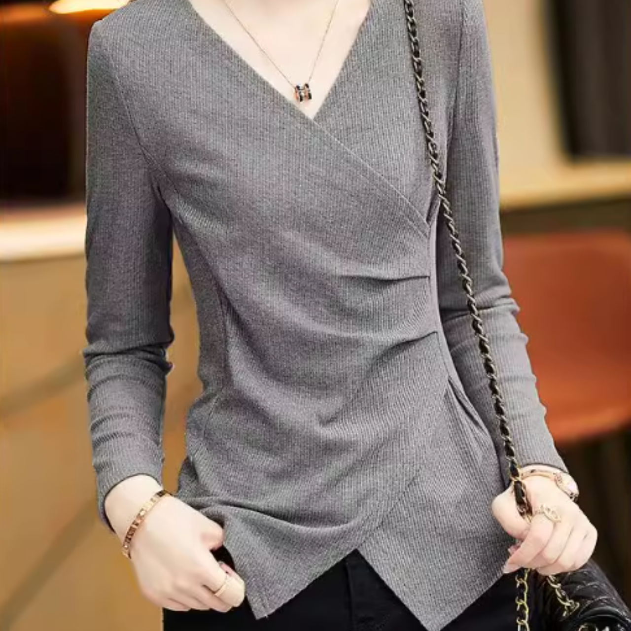 Vネックボトリングシャツ A0733