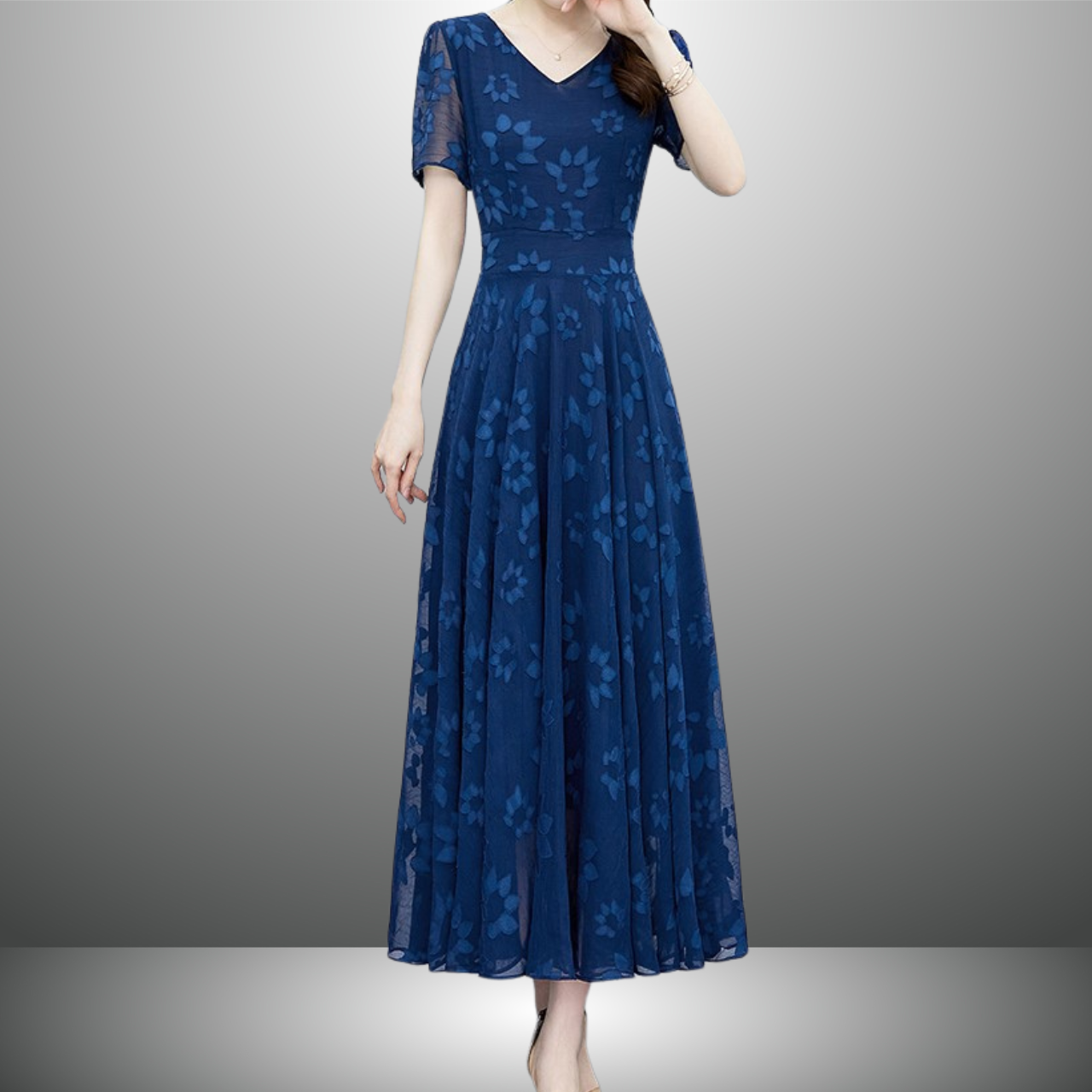 Vネックシフォンワンピース（2color） A1015