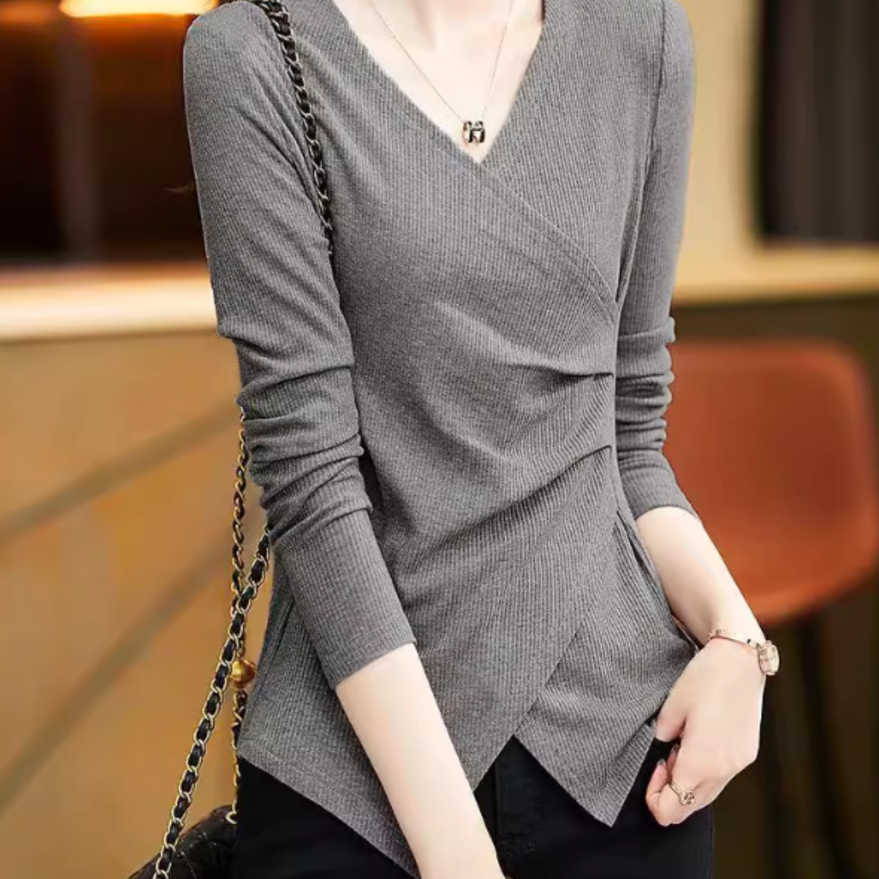Vネックボトリングシャツ A0733