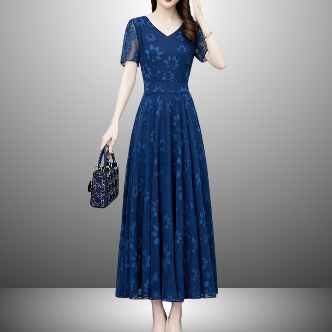 Vネックシフォンワンピース（2color） A1015