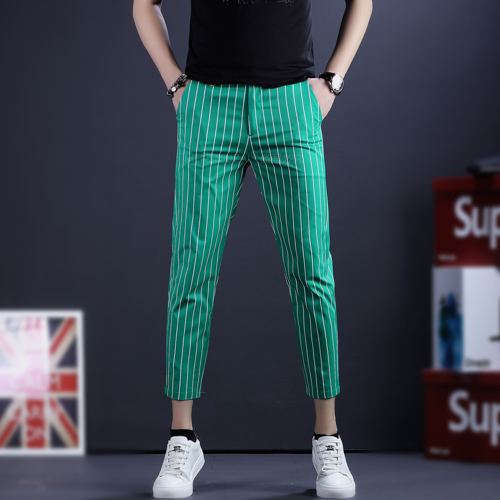 ストライプクロップドスリムパンツ メンズ ストレッチ アンクル丈 M1045
