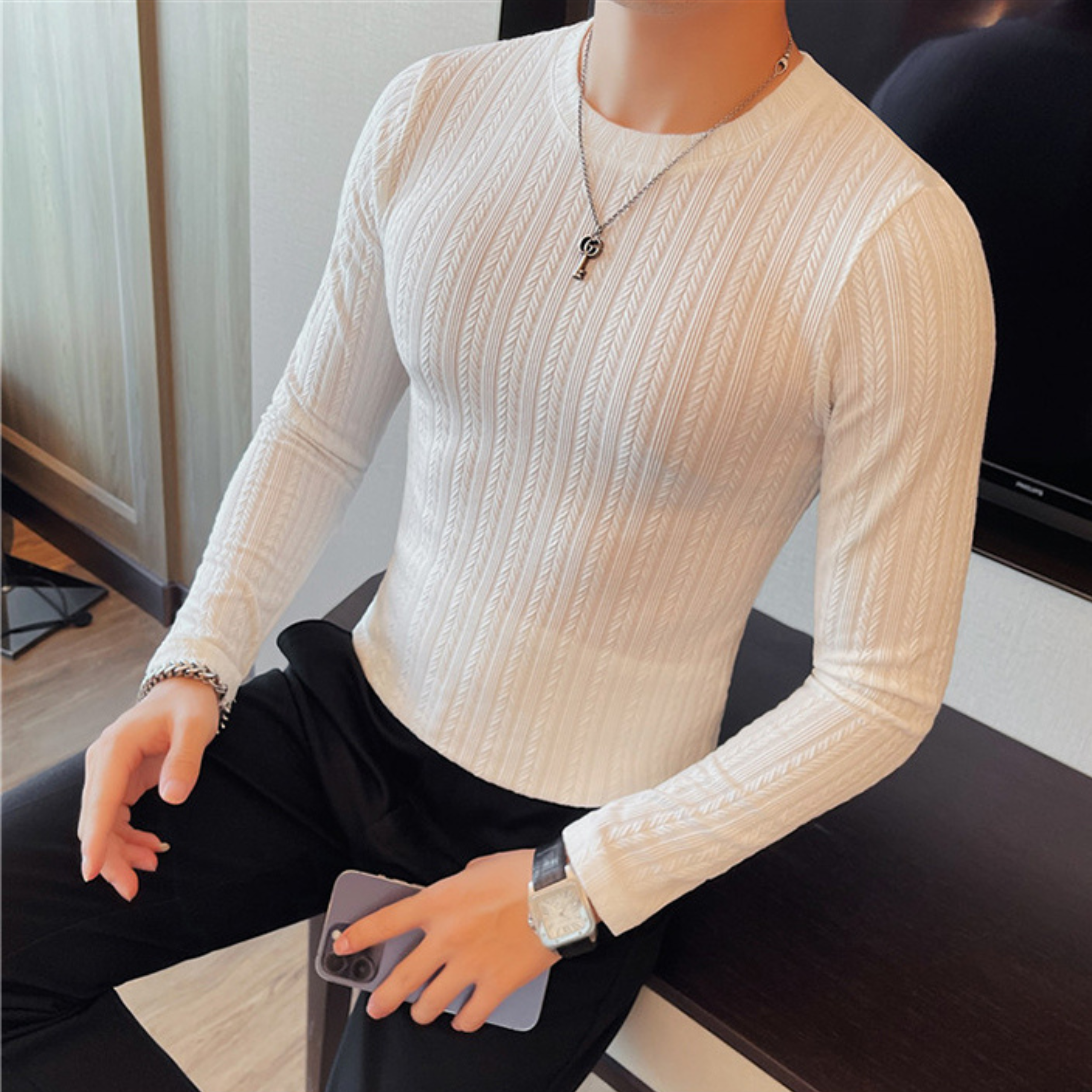 リブデザインスリムフィットトップス（4color） M0844