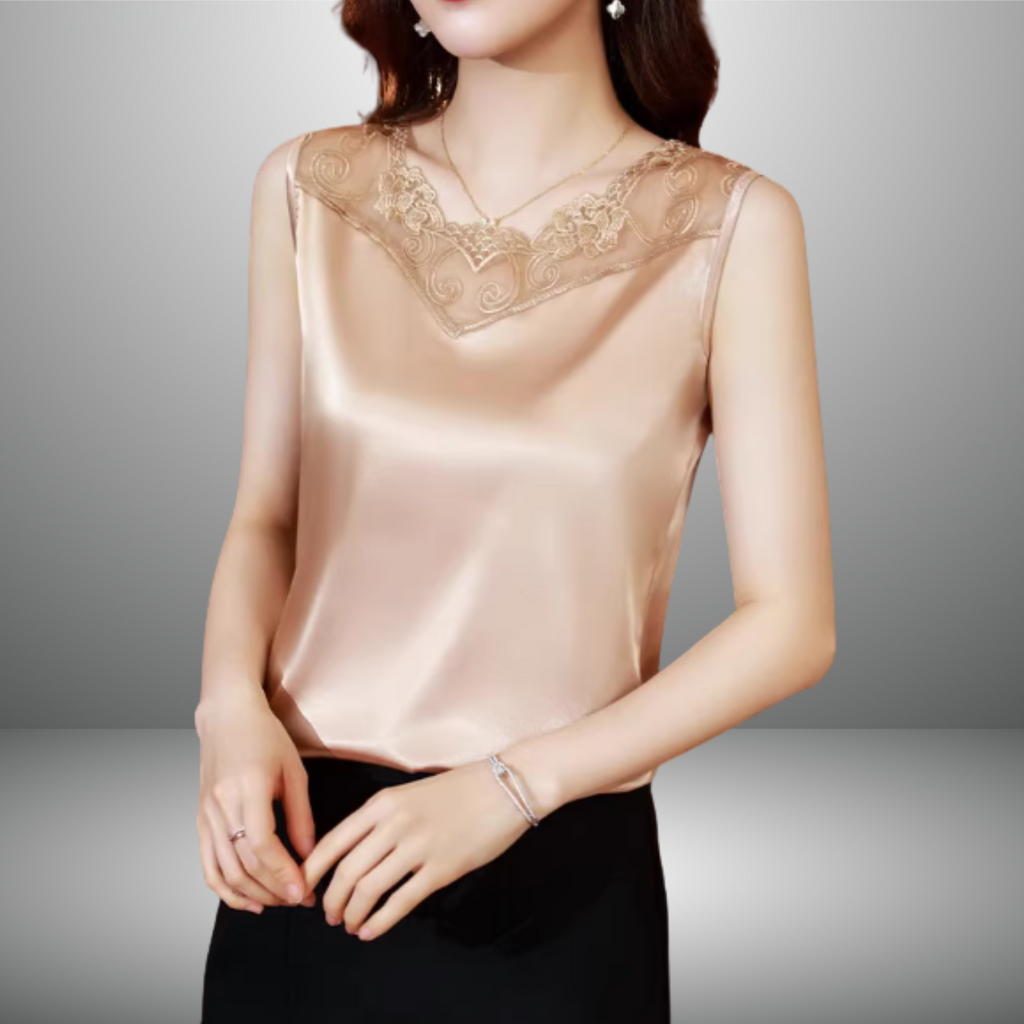 Vネックレースノースリーブシャツ（4color） A1044