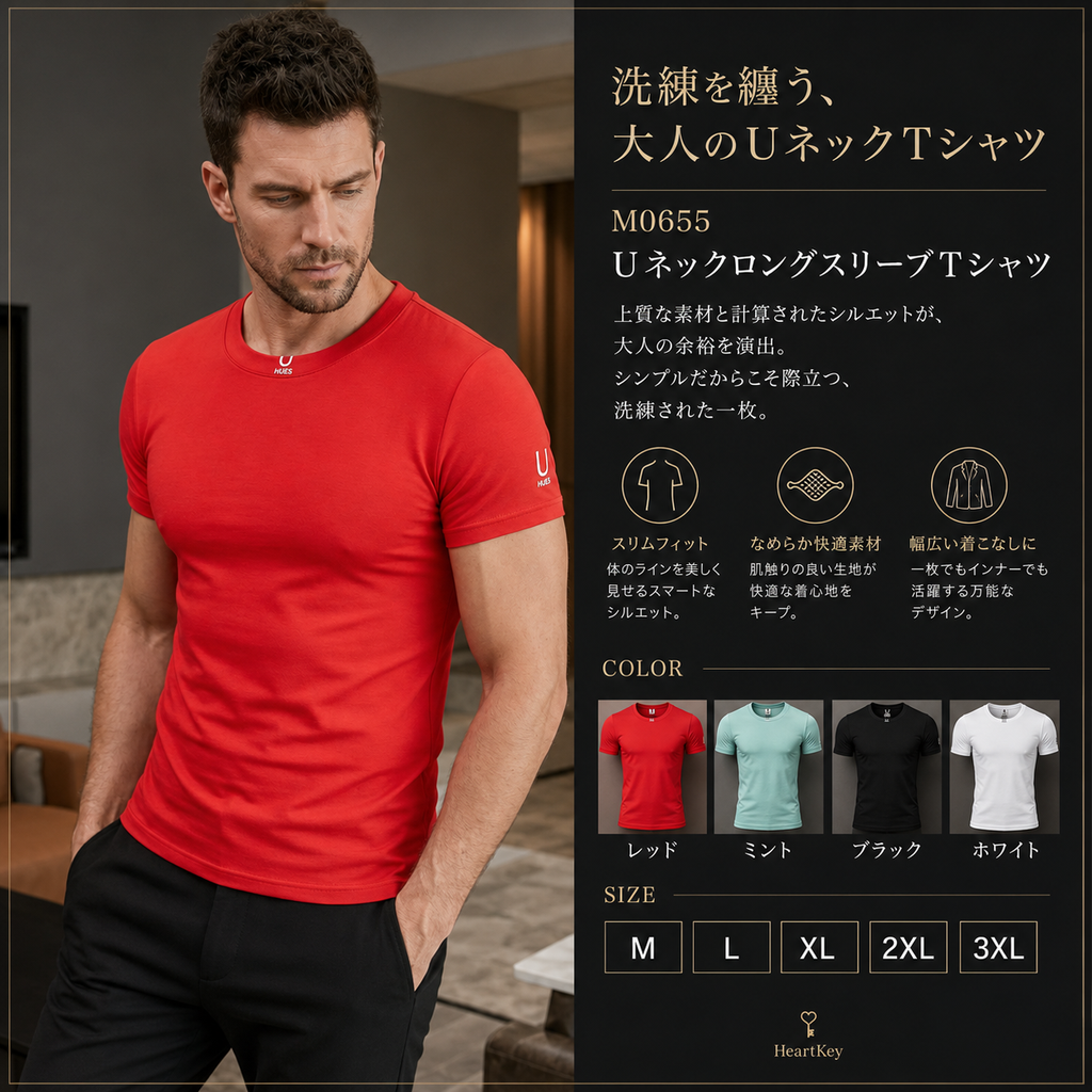UネックロングスリーブTシャツ M0655