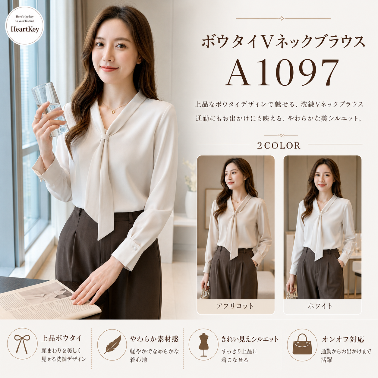 ボウタイVネックブラウス A1097